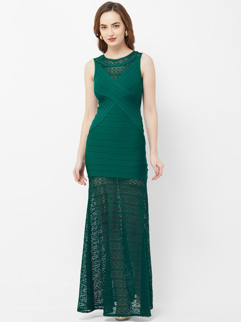 

bebe Women Green Lace Maxi Dress