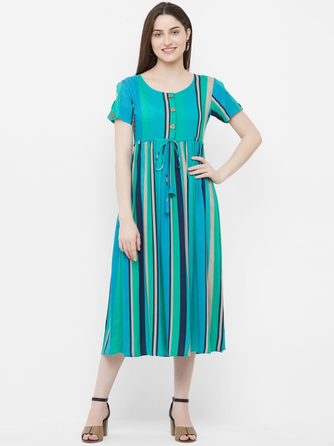 

INDE by MISH Women Blue Striped A-Line Dress