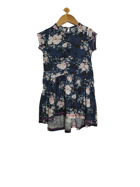 

KiddoPanti Girls Navy Blue & Black Floral Printed Fit and Flare Dress