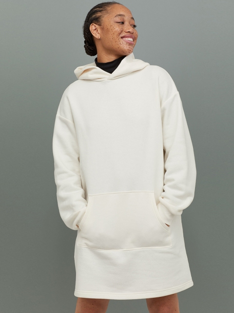 

H&M Women White Hooded Sweatshirt Dress