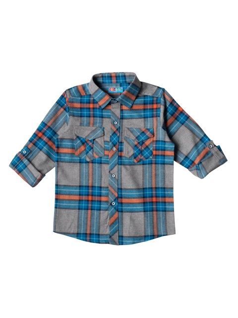 

Kid Studio Boys Grey & Blue Regular Fit Checked Casual Shirt