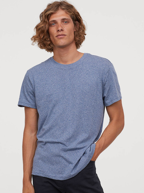 

H&M Men Blue Solid Cotton T-shirt Regular Fit