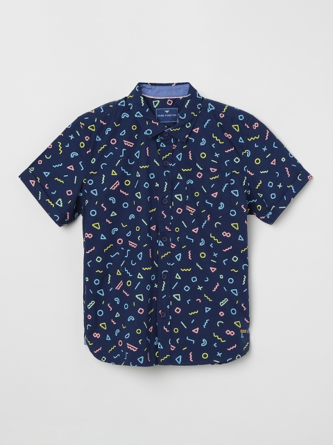 

Fame Forever by Lifestyle Boys Navy Blue Slim Fit Printed Casual Shirt