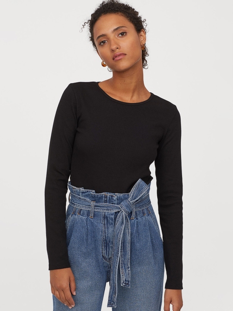 

H&M Women Black Ribbed jersey top