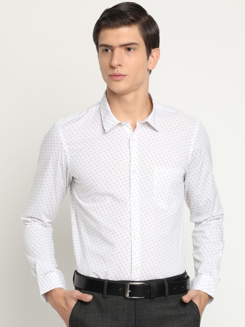 

Crocodile Men White & Blue Slim Fit Printed Formal Shirt