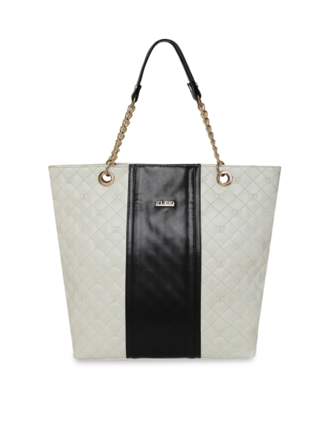 

KLEIO White & Black Colourblocked Handheld Bag