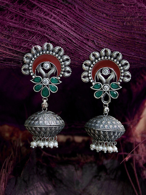 

Adwitiya Collection Silver Plated Oxidised Jhumkas