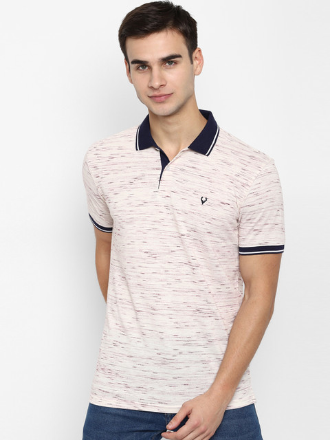 

Allen Solly Men Cream-Coloured Self Design Polo Collar Pure Cotton T-shirt