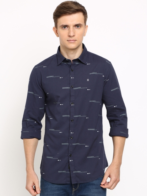 

TED HARBOR Men Navy Blue Slim Fit Printed Casual Shirt