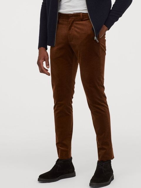 

H&M Men Brown Solid Corduroy Trousers