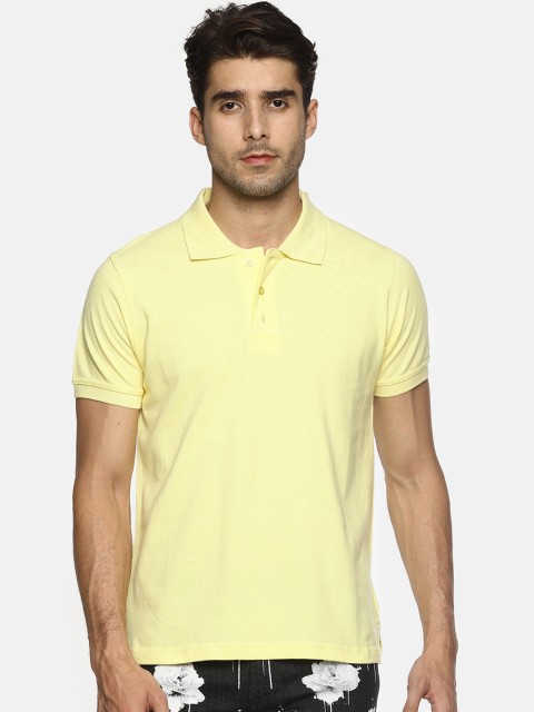 

OBOW Men Yellow Solid Polo Collar T-shirt