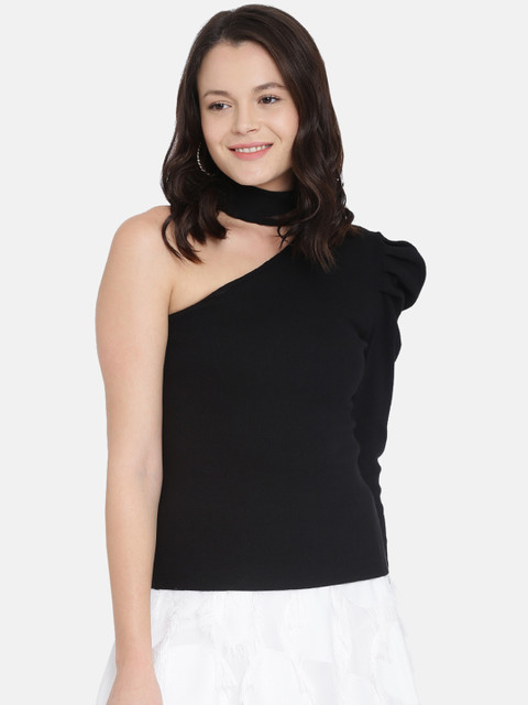

ISU Women Black Solid Fitted Top