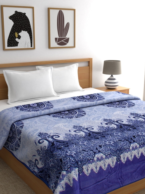 

A Homes Grace Blue Floral Mild Winter 350 GSM Microfiber Double Bed Flannel Blanket