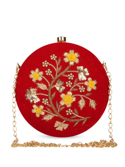 

Anekaant Red & Gold-Toned Embroidered Embroidered Clutch