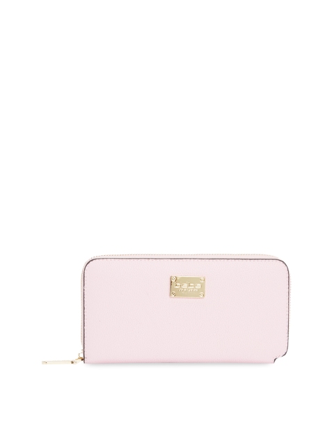 

bebe Women Pink Solid Zip Around Solid Leather Wallet