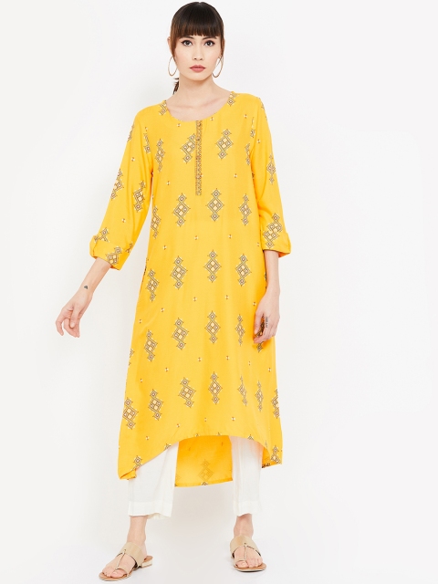 

Melange by Lifestyle Women Mustard Yellow & Blue Printed A-Line Kurta