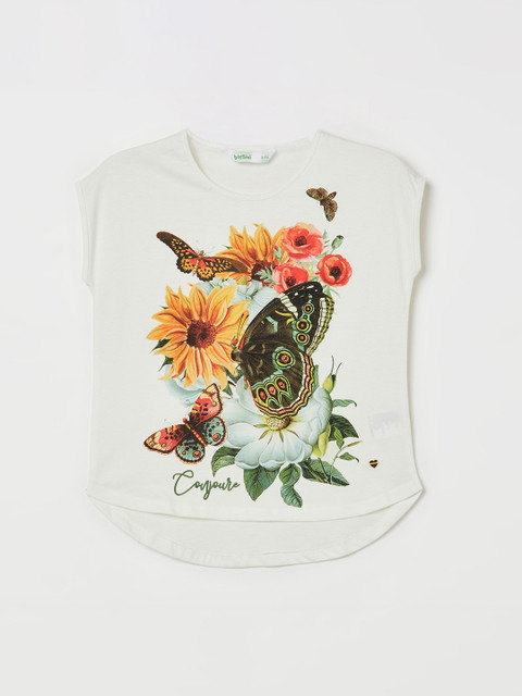 

Bossini Girls Off-White Printed Top