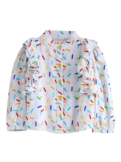 Hugsntugs Girls White & Red Printed Shirt Style Top