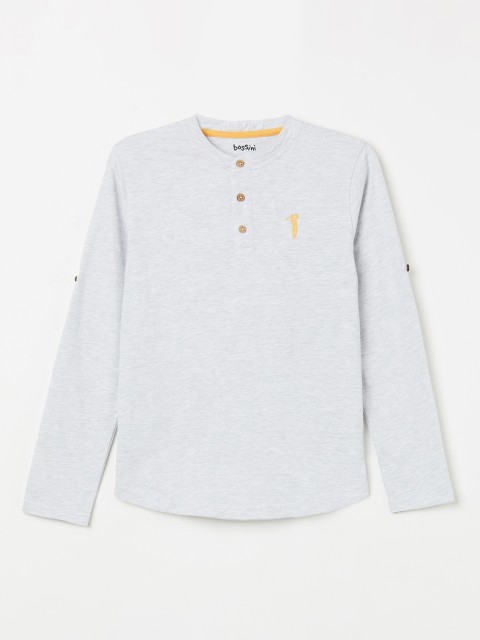 

Bossini Boys Grey Melange Solid Mandarin Collar T-shirt