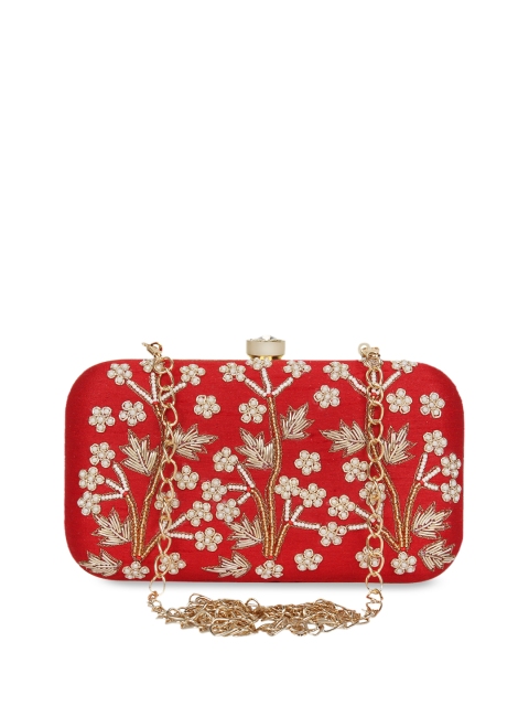 

Anekaant Red & Gold-Toned Embellished Embellished Clutch