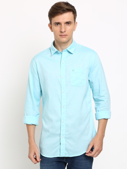

TED HARBOR Men Turquoise Blue Slim Fit Solid Casual Shirt