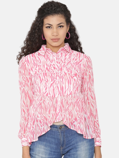 

Yaadleen Women Pink Printed Shirt Style Top