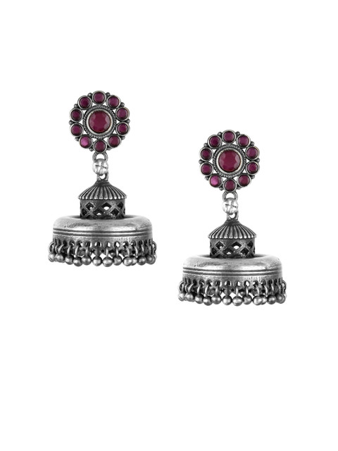 

Adwitiya Collection Silver-Plated & Pink Oxidised Classic Jhumkas