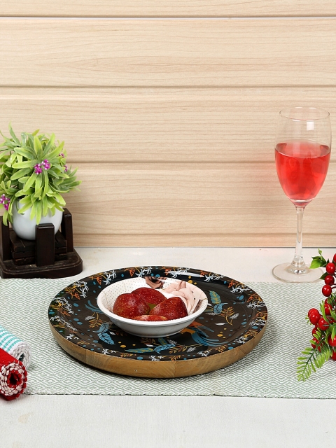 

Crayton Blue & Orange Mango Wood Round Serving Tray