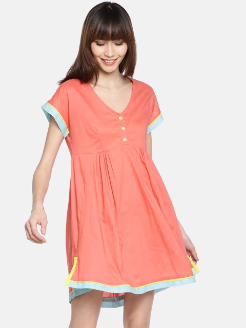 

GRASS by Gitika Goyal Women Peach-Coloured Solid A-Line Dress