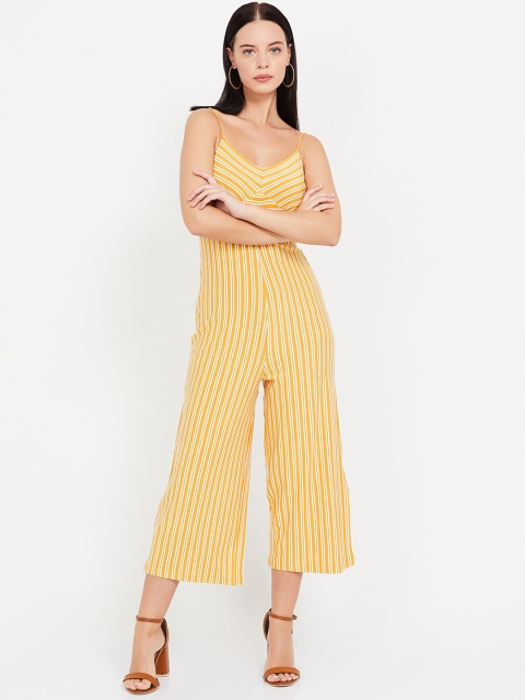 

Ginger by Lifestyle Women Yellow & White Striped Basic Jumpsuit