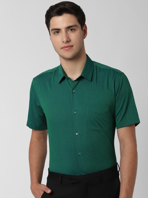 

Peter England Men Green & Navy Blue Regular Fit Self Design Formal Shirt