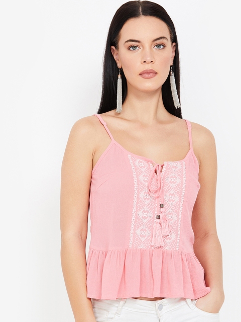 

Ginger by Lifestyle Women Pink Embroidered Peplum Top