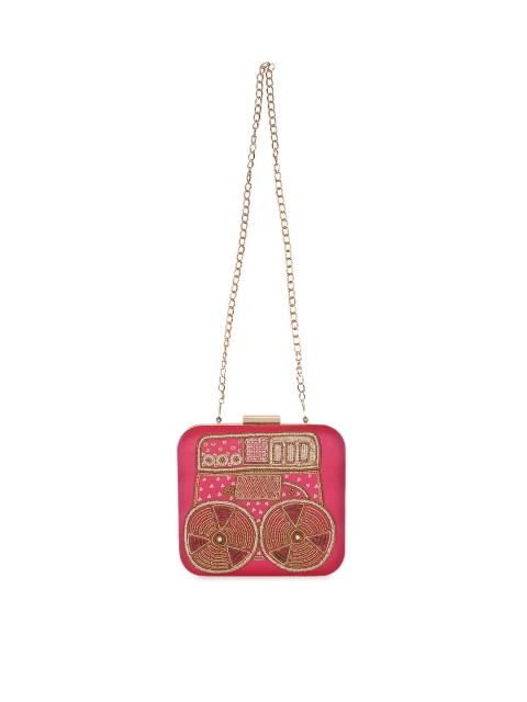 

Anekaant Fuchsia & Gold-Toned Embellished Box Clutch