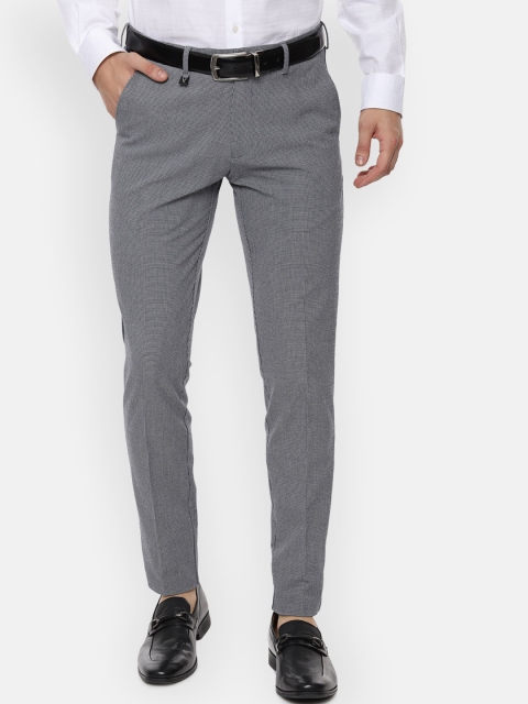 

V Dot Men Grey Slim Fit Self Design Formal Trousers