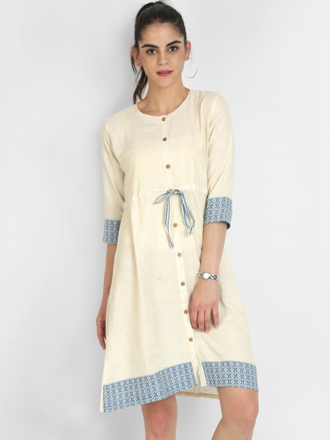 

Heart of Gold Women Cream-Coloured Solid Fit and Flare Dress