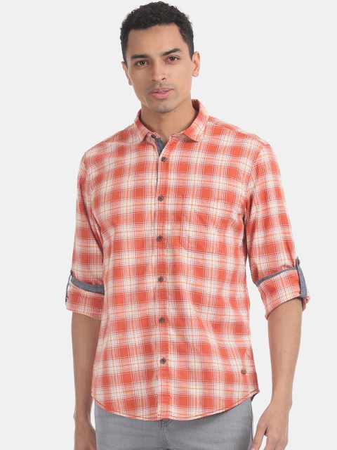 

Cherokee Men Orange & Off-White Regular Fit Checked Casual Shirt