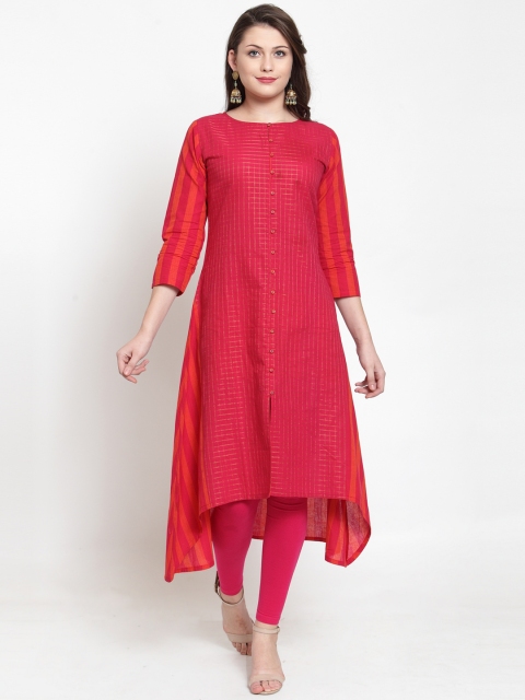 

Kiaasa Women Pink & Orange Checked A-Line Kurta