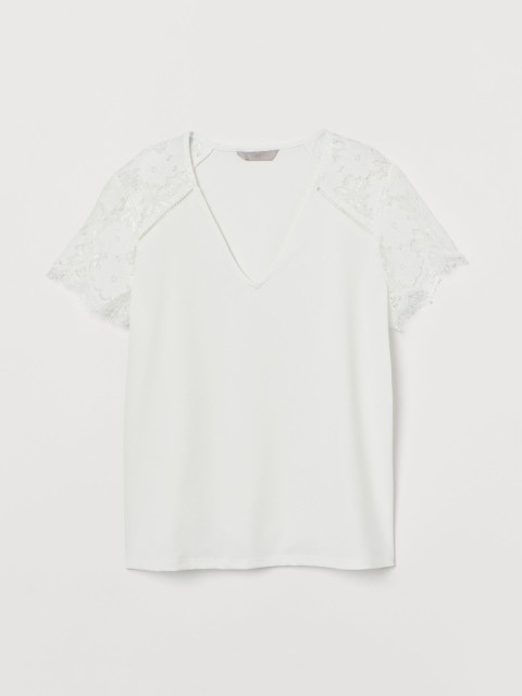

H&M Women White Solid Top With Lace Sleeves