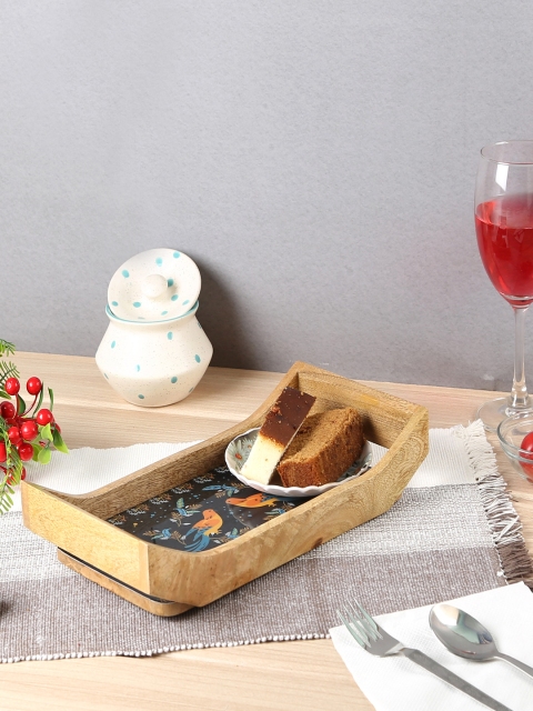 

Crayton Blue & Orange Mango Wood Rectangular Serving Tray