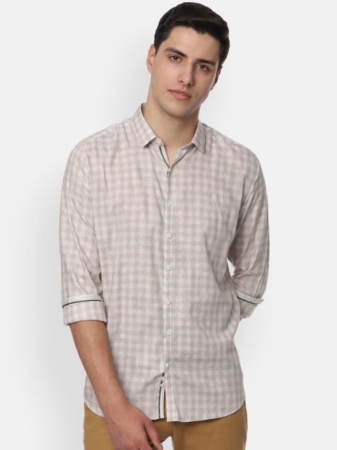 

V Dot Men Beige & Off-White Slim Fit Checked Casual Shirt