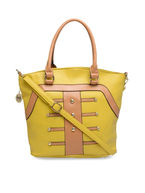 

Moedbuille Yellow & Brown Colourblocked Handheld Bag