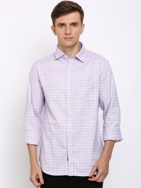 

TED HARBOR Men Lavender & White Slim Fit Checked Casual Shirt