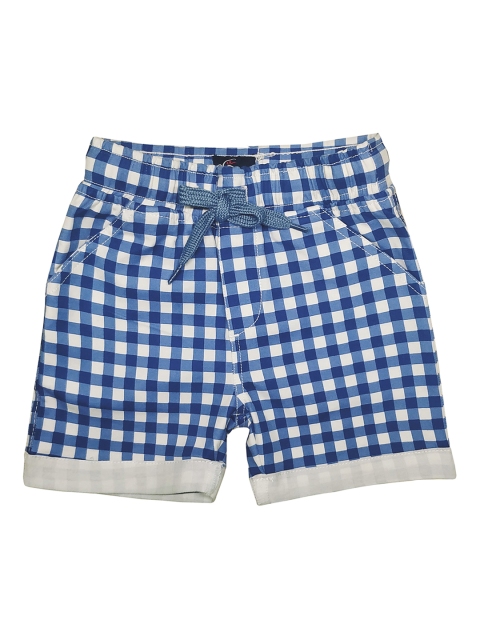 KiddoPanti Boys Blue & White Checked Regular Fit Shorts