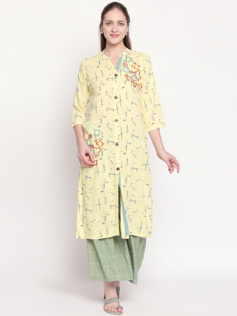 

ZRI Women Yellow & Grey Printed Kurta with Palazzos