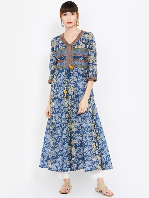 

Melange by Lifestyle Women Blue & Yellow Printed A-Line Kurta