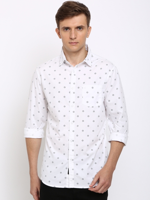 TED HARBOR Men White & Black Slim Fit Printed Casual Shirt