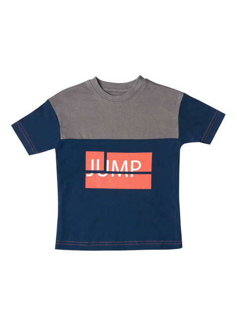 

Kid Studio Boys Navy Blue & Grey Colourblocked Round Neck T-shirt