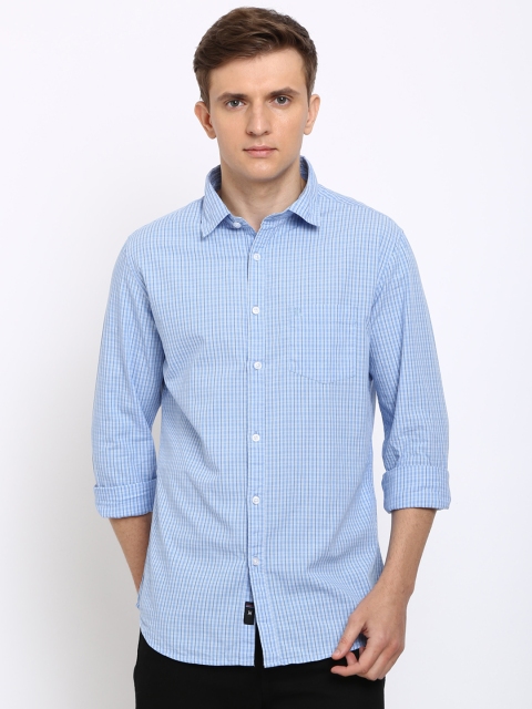 

TED HARBOR Men Blue Slim Fit Checked Casual Shirt