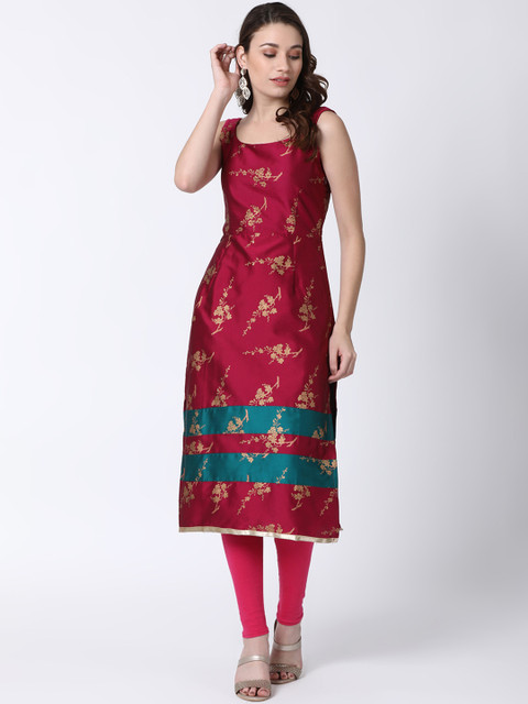 

Ira Soleil Women Red & Green Floral Printed Straight Kurta