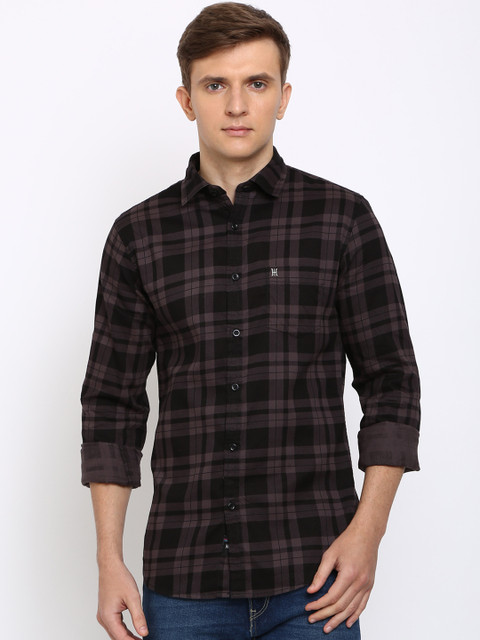 

TED HARBOR Men Black Slim Fit Checked Casual Shirt
